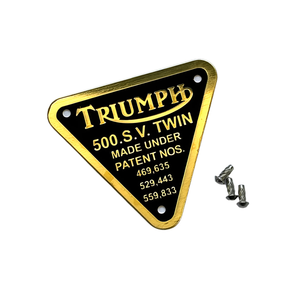 Brass Timing Cover Patent Plate Triumph 500cc Side Valve Models, SV Twin. BC43678