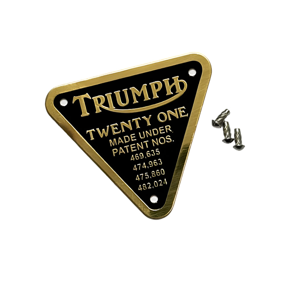 Brass Timing Cover Patent Plate Triumph 3TA Twenty One Models BC43681