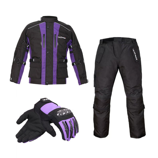 Duchinni Kids Textile Motorcycle Jago Jacket, Trouser & Gloves Bundle Kit Purple / Black #2
