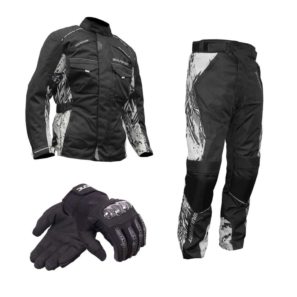 Wulfsport & Duchinni Kids Textile Motorcycle Jacket, Trouser & Glove Black Bundle #2