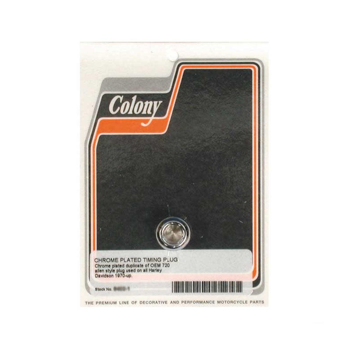 Colony, Harley Davidson Timing Plug. OEM Style Allen. Chrome 38-99 B.T. 52-03 XL BC16609