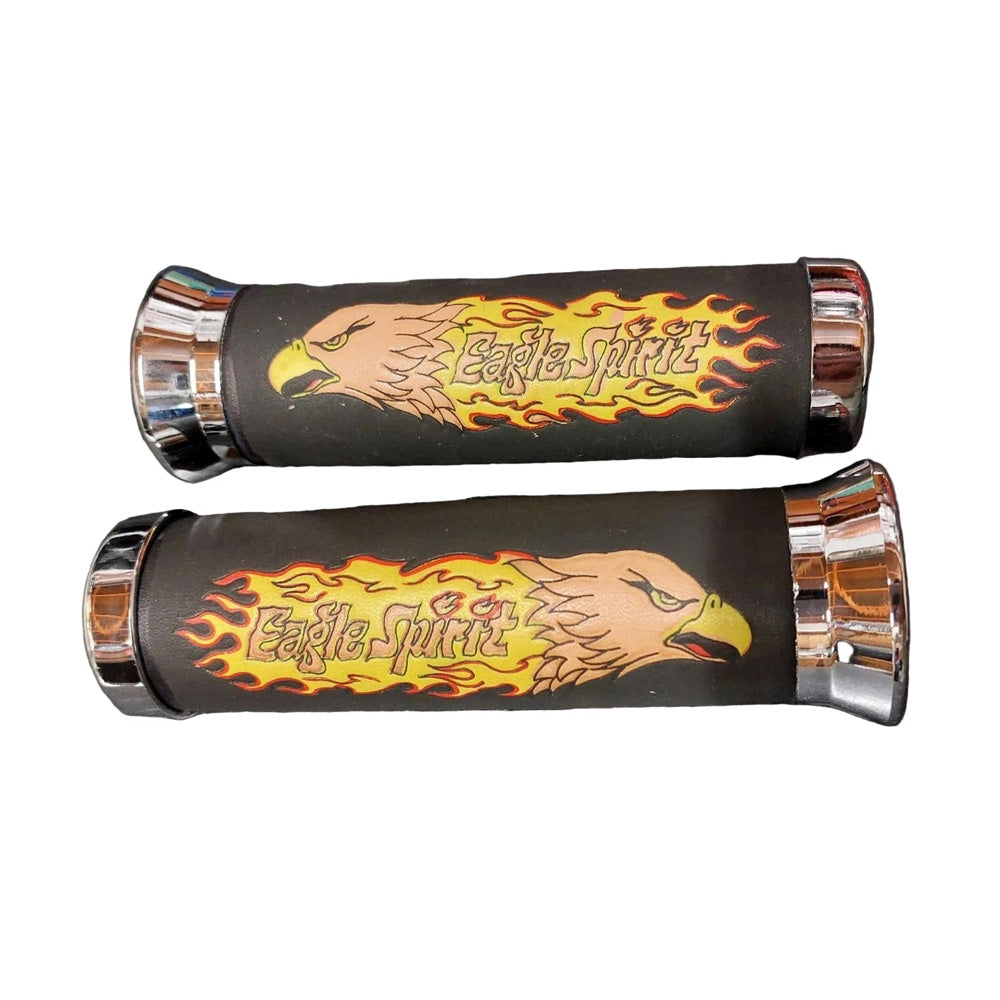 Rickman Motorcycle 1" Flamed Eagle Spirit Leather Cushion Grip Set BC22786