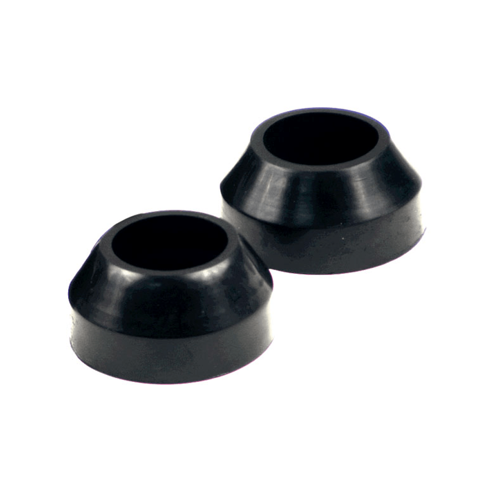 Two black rubber fork boots designed for 41mm fork tubes, typically used on Harley Davidson motorcycles.