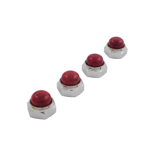 Harley Davidson Rocker Shaft End Nuts Chrome / Red 66-84 Shovelhead; 57-85 XL BC38074
