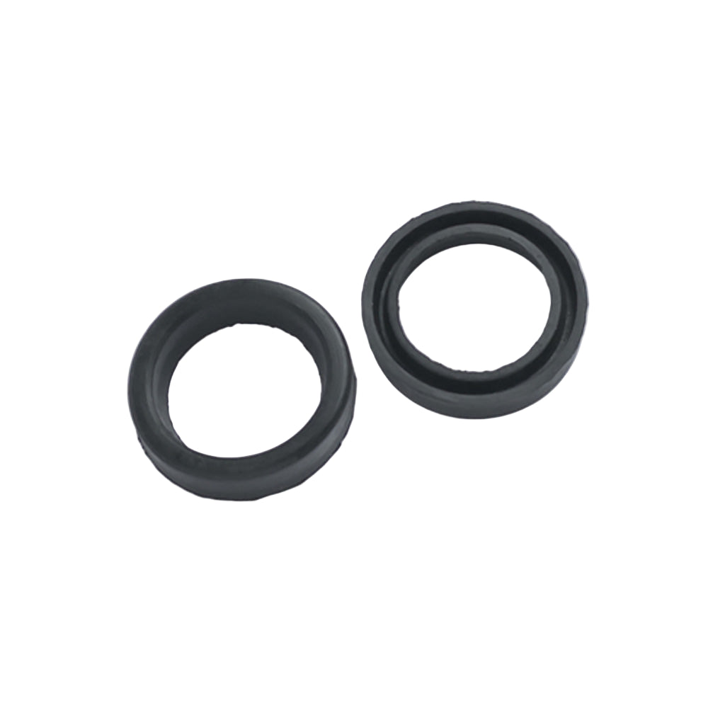 Two black rubber seals on a white background
