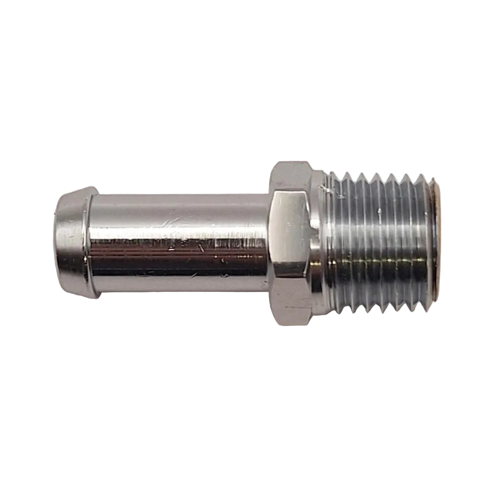 Harley Davidson Oil Line Fitting, Straight. 1/4" NPT to 3/8" Hose. Chrome. 99-01 TC BC43956