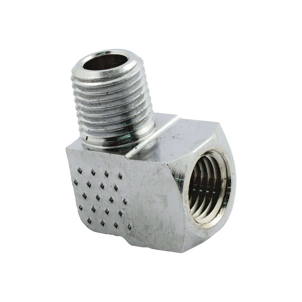 Harley Davidson Adapter Oil Line Fitting, 90 Degrees. 1/4" NPT. Chrome BC43963