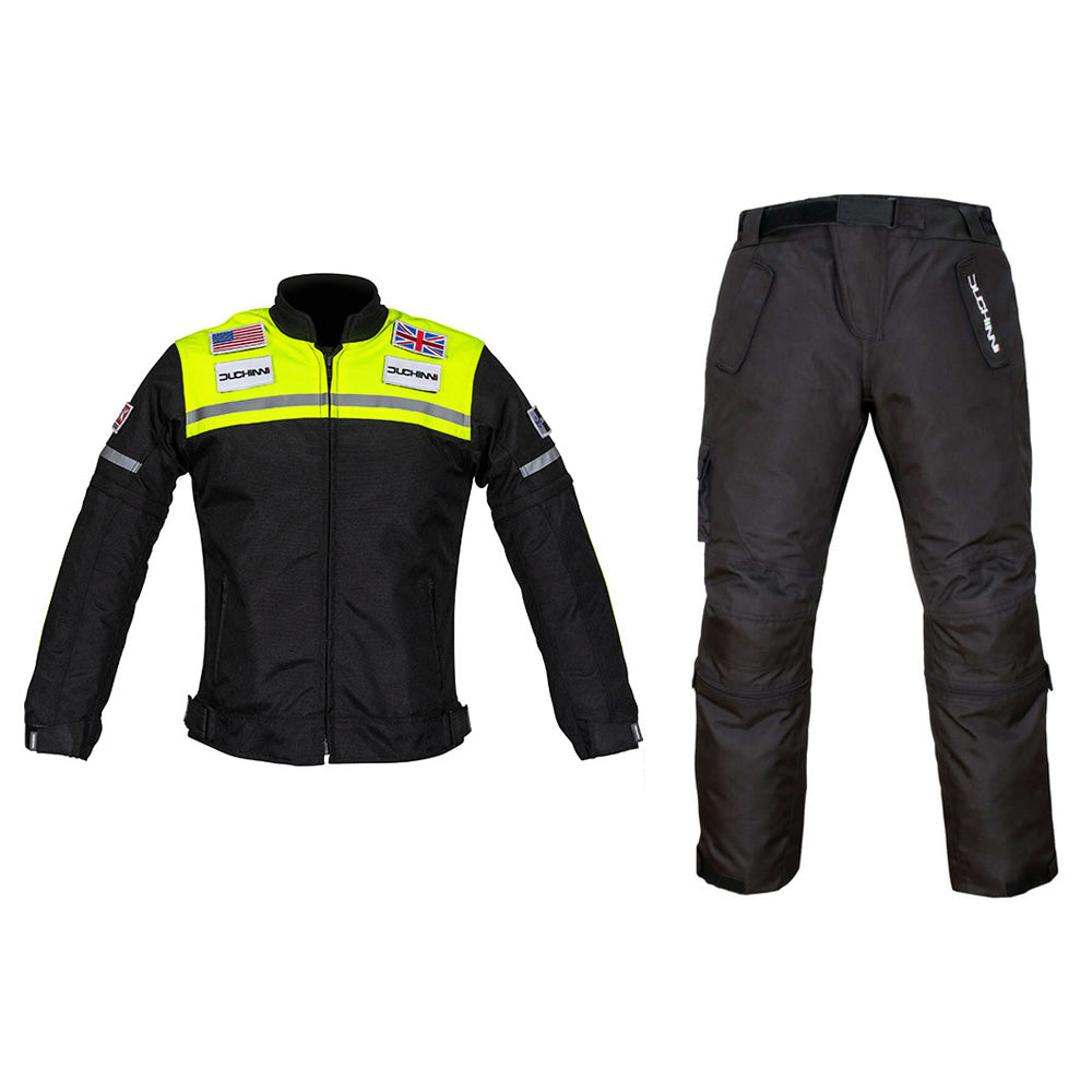 Duchinni Kids Textile Motorcycle Jacket & Trouser Bundle Deal Kit Neon Yellow / Black
