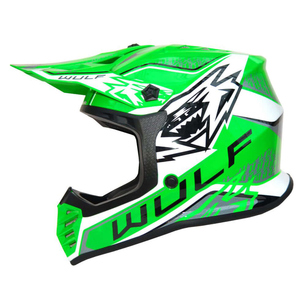 Kids MX Wulfsport 2025 CONNECT Motocross Shirt, Trouser & Helmet Green Set #3