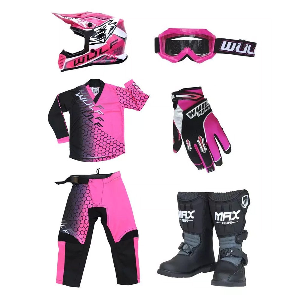 Kids MX Wulfsport 2025 CONNECT Motocross Pink Mega Set #M12