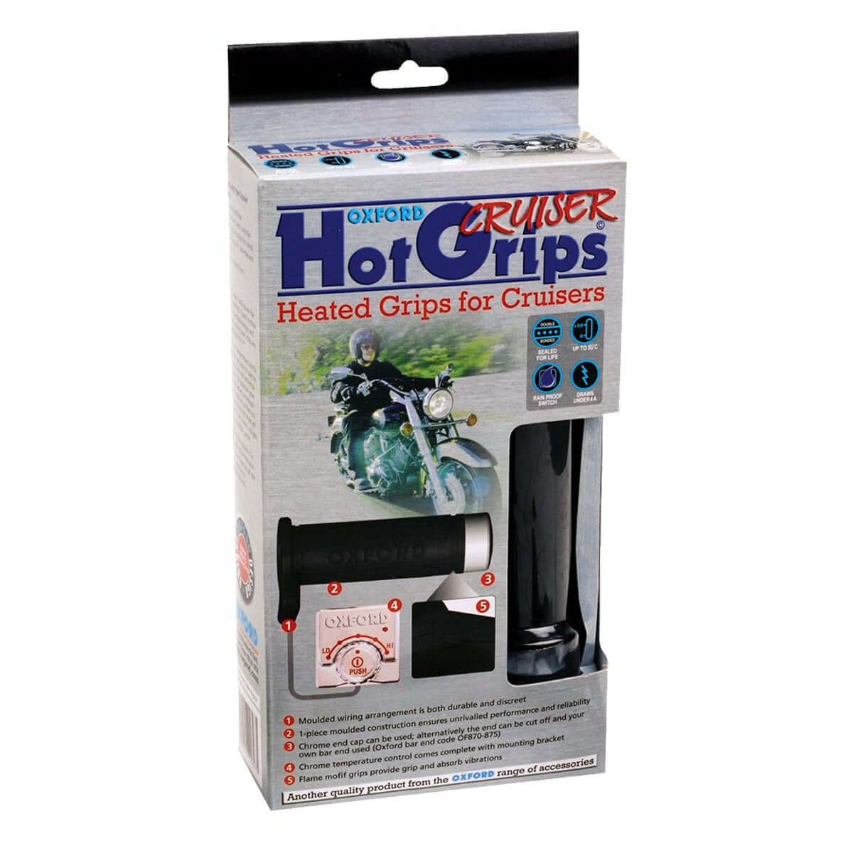 Oxford Motorcycle HotGrips Essential Cruiser With Chrome Switch OF697