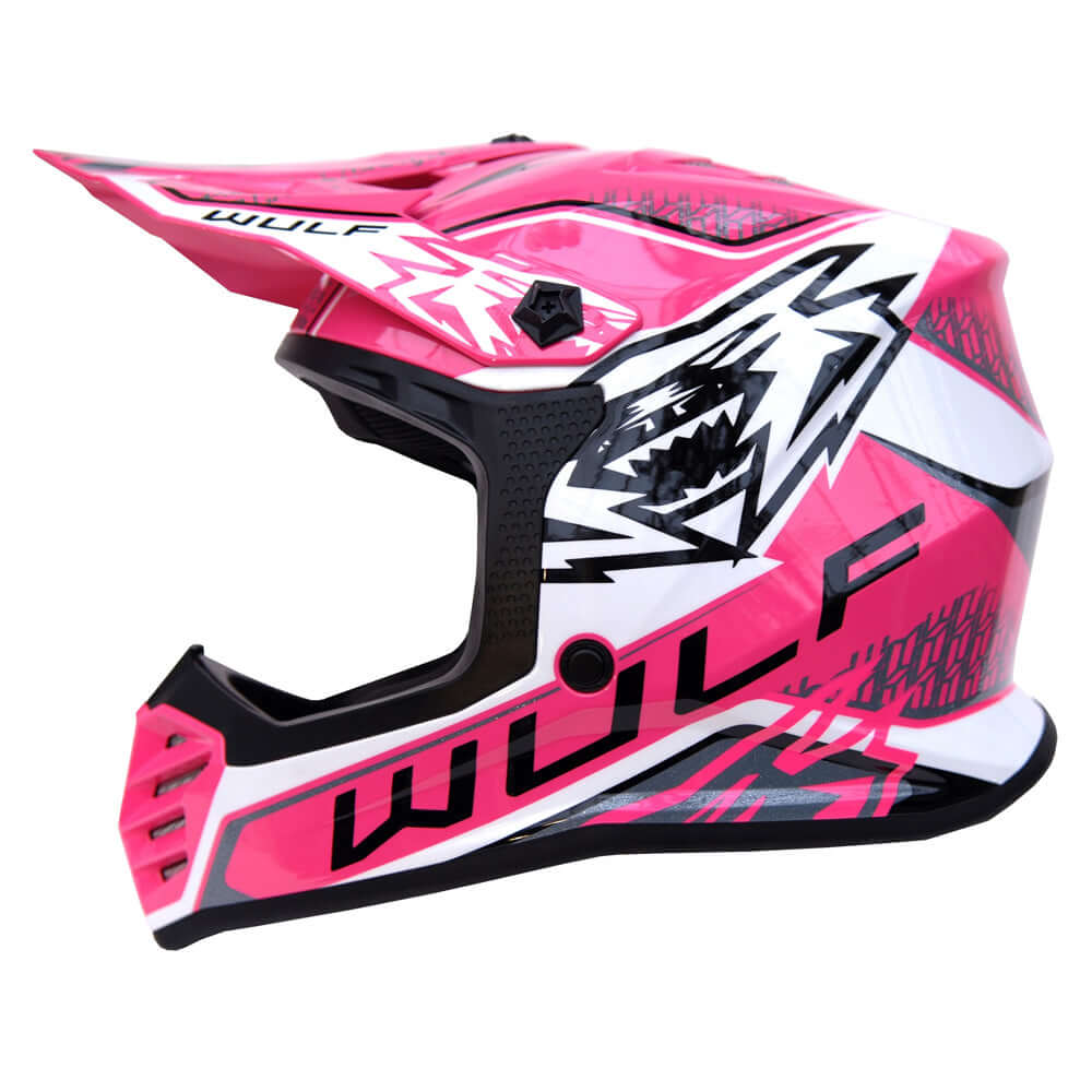 Kids Wulfsport MX Quad Motocross Overall & Helmet Pink Set #O2