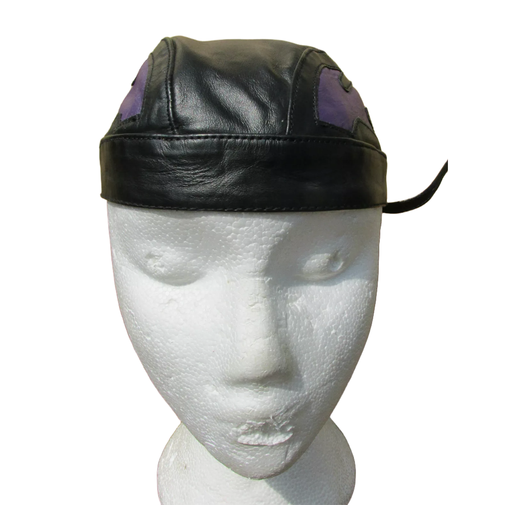 Kids Childrens Youth Leather Flamed Motorcycle Headwear Zandana Black / Purple