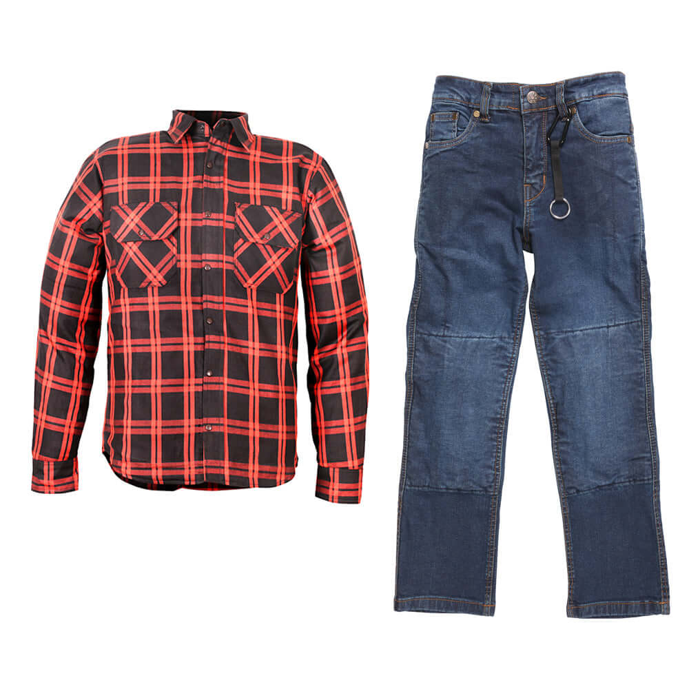 Duchinni Kids Textile Motorcycle Redwood Jacket & Tundra Jean Trousers Bundle Kit