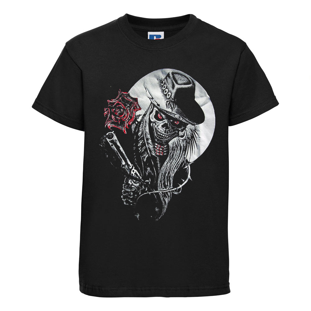 Baby Biker - Skull & Rose - Kids Baby Toddler Black T-Shirt