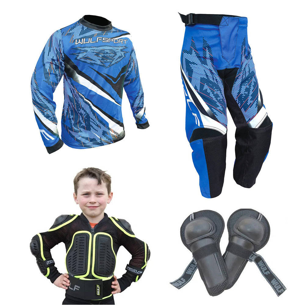 Kids MX Wulfsport 2026 WARHAMMER Motocross Shirt, Pant, Armour Blue Set #10