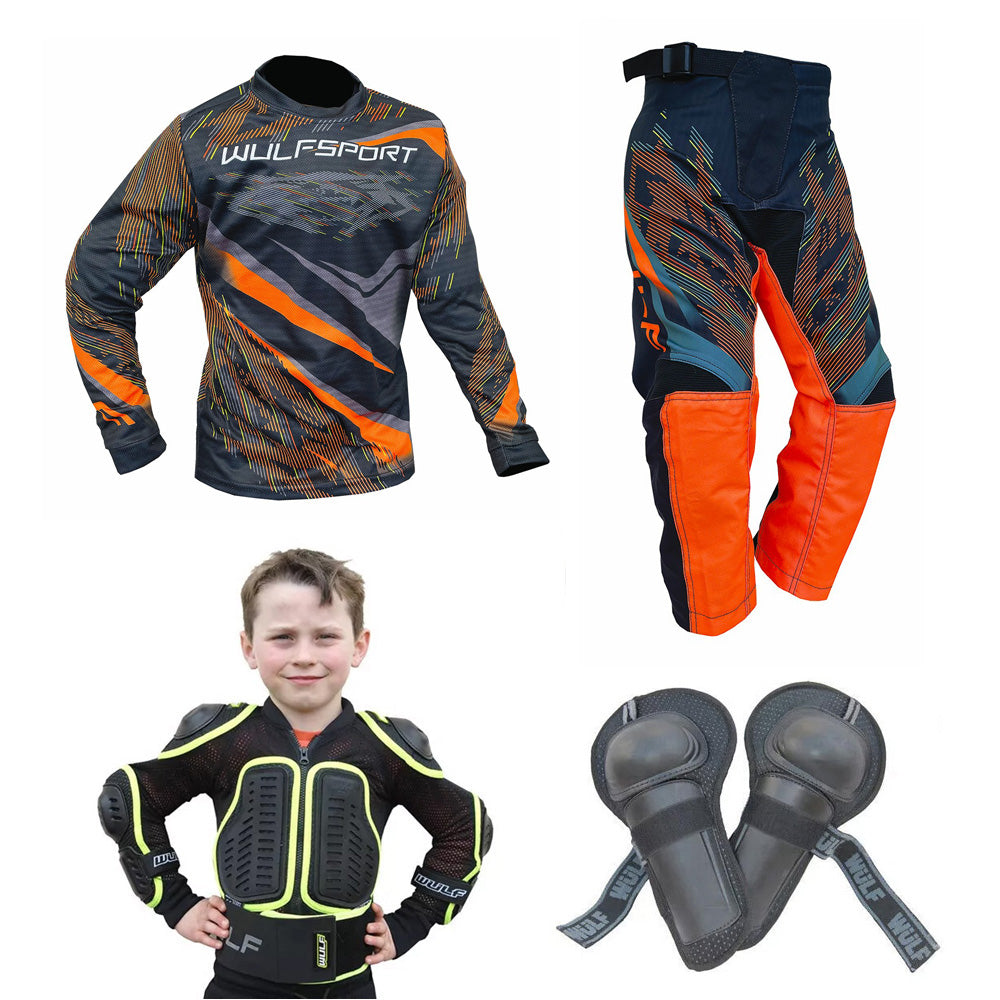 Kids MX Wulfsport 2026 WARHAMMER Motocross Shirt, Pant, Armour Orange Set #10