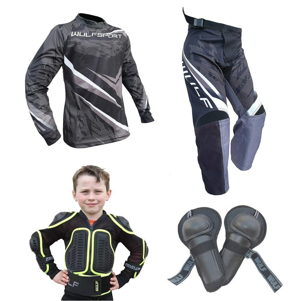 Kids MX Wulfsport 2026 WARHAMMER Motocross Shirt, Pant, Armour Black Set #10