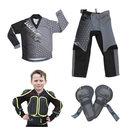 Kids MX Wulfsport 2025 CONNECT Motocross Shirt, Pant, Armour Black Set #10