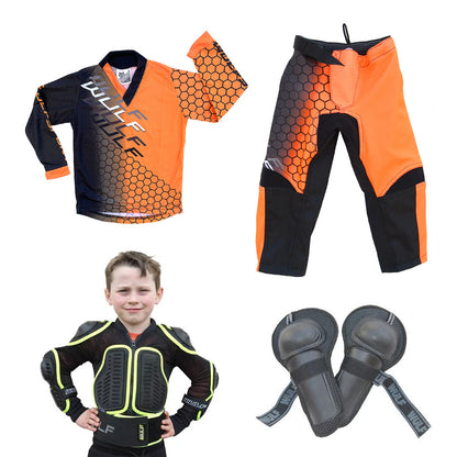 Kids MX Wulfsport 2025 CONNECT Motocross Shirt, Pant, Armour Orange Set #10