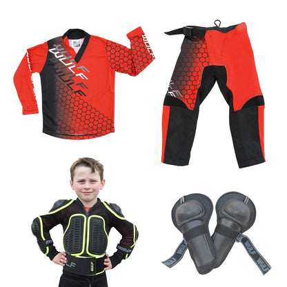 Kids MX Wulfsport 2025 CONNECT Motocross Shirt, Pant, Armour Red Set #10