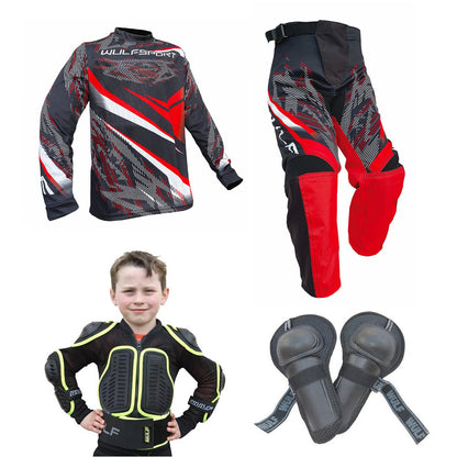Kids MX Wulfsport 2026 WARHAMMER Motocross Shirt, Pant, Armour Red Set #10