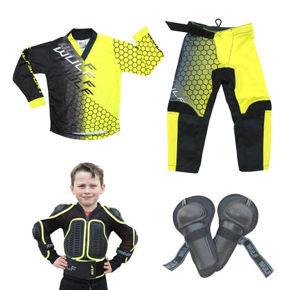Kids MX Wulfsport 2025 CONNECT Motocross Shirt, Pant, Armour Yellow Set #10