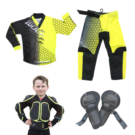 Kids MX Wulfsport 2025 CONNECT Motocross Shirt, Pant, Armour Yellow Set #10