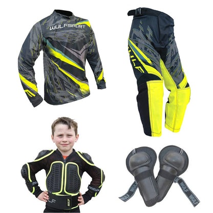 Kids MX Wulfsport 2026 WARHAMMER Motocross Shirt, Pant, Armour Yellow Set #10
