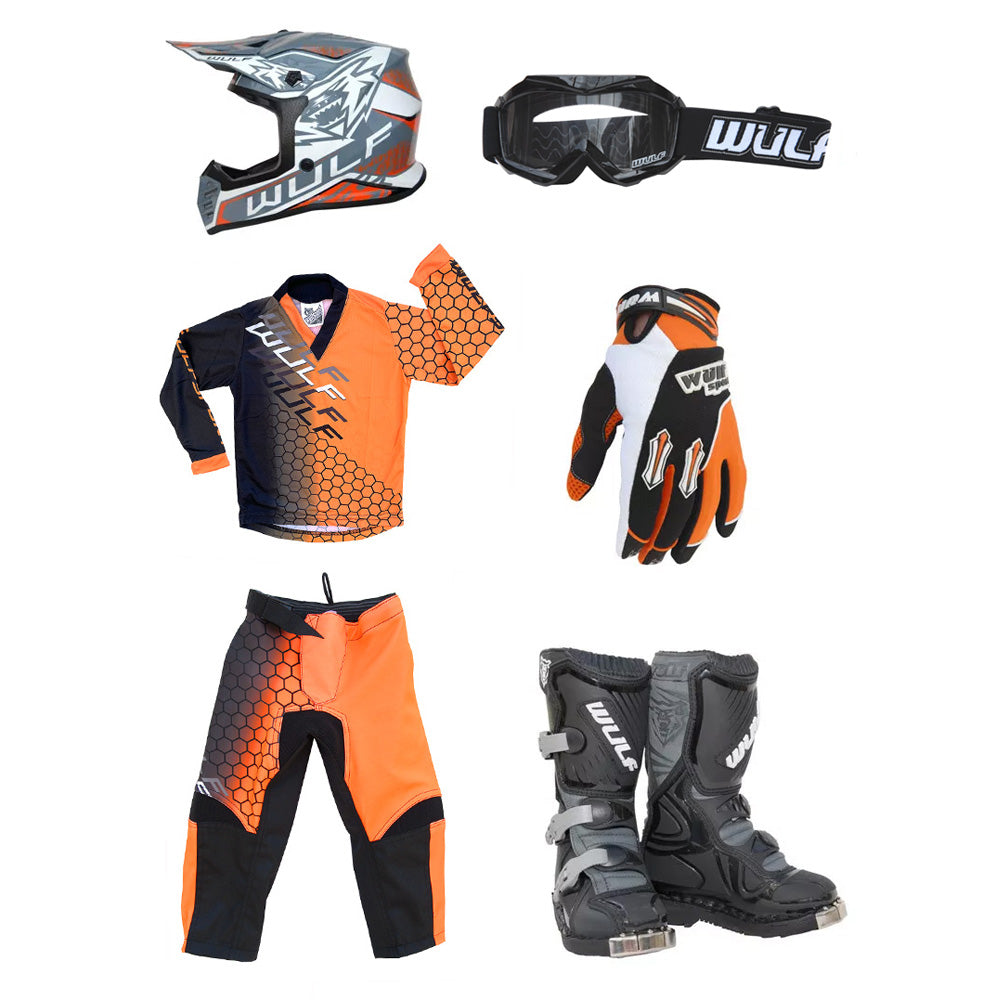 Kids MX Wulfsport 2025 CONNECT Motocross Orange Mega Set #12