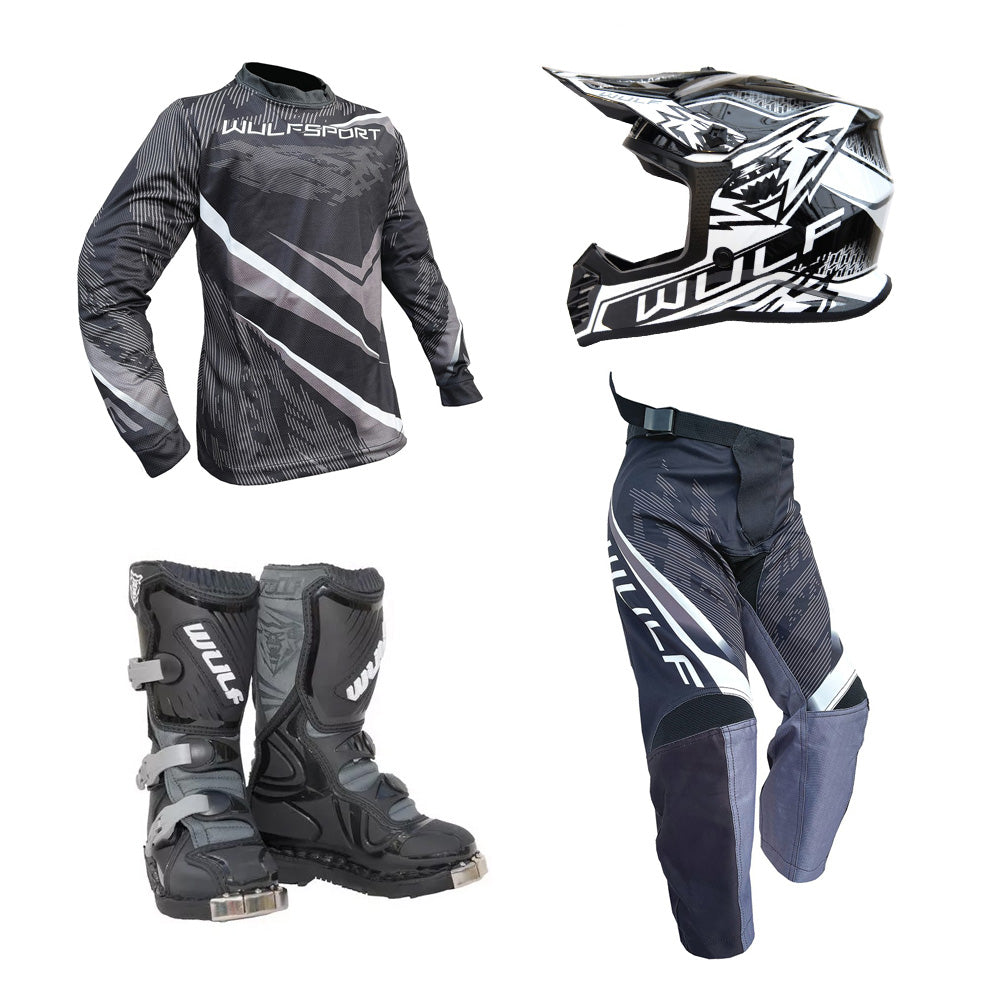 Kids MX Wulfsport 2026 WARHAMMER Motocross Shirt, Pant, Helmet & Boot Set Black #13