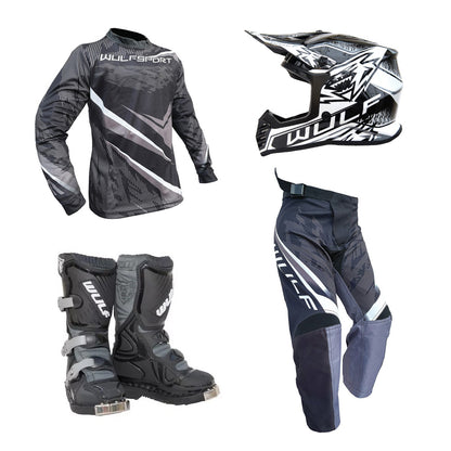 Kids MX Wulfsport 2026 WARHAMMER Motocross Shirt, Pant, Helmet & Boot Set Black #13