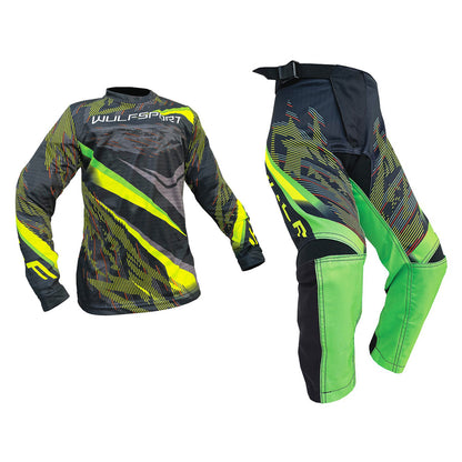 Kids MX Wulfsport 2026 WARHAMMER Motocross Shirt Pant Trouser Green Set #1