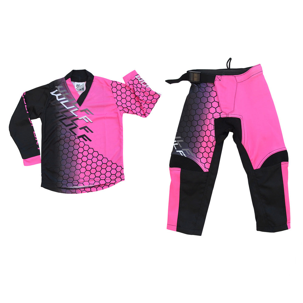 Kids MX Wulfsport 2025 CONNECT Motocross Shirt Pant Trouser Pink Set #1