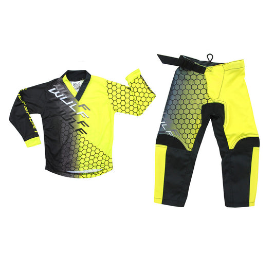 Kids MX Wulfsport 2025 CONNECT Motocross Shirt Pant Trouser Yellow Set #1