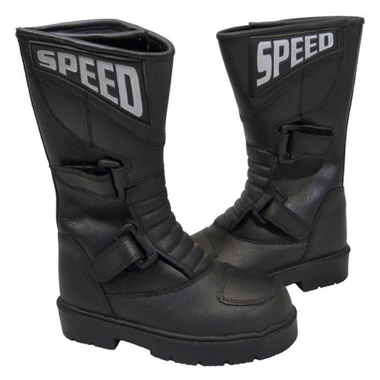 Kids Childrens Motorcycle Leather Boots 001 Speed Black