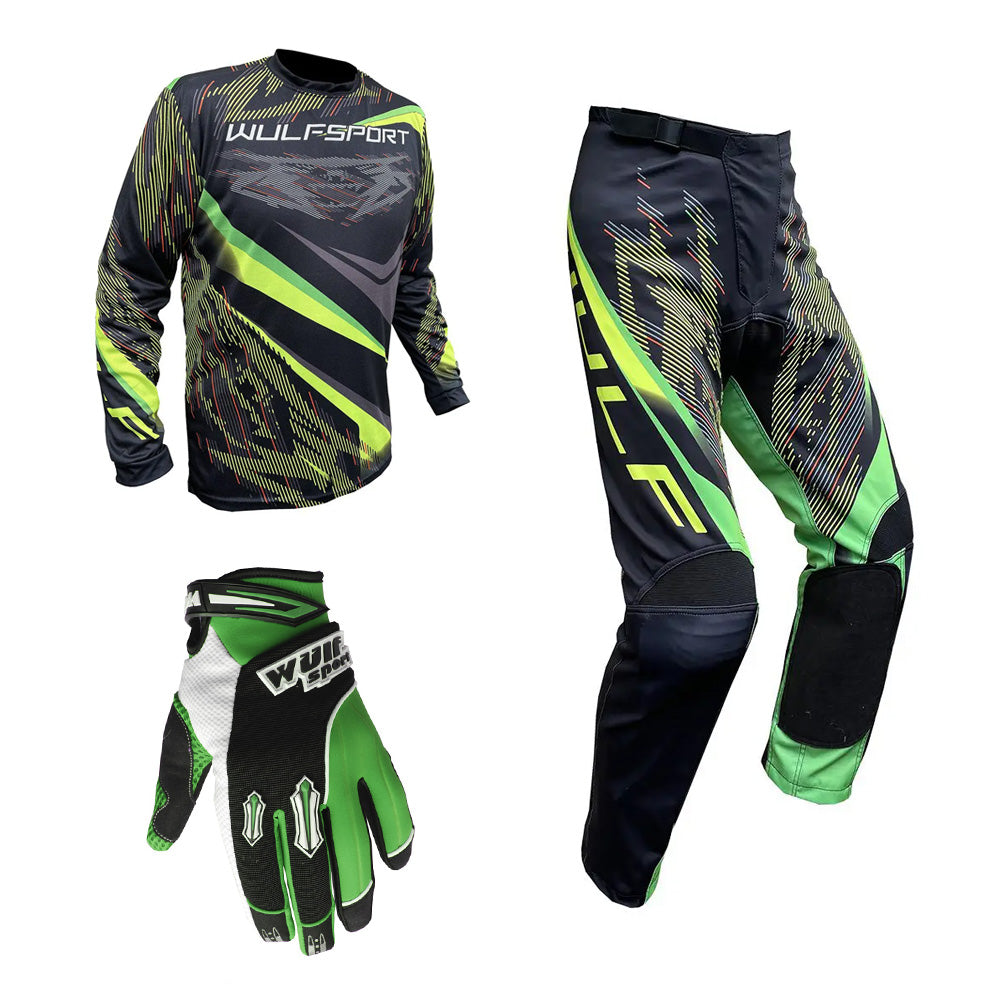 Adult MX Wulfsport 2026 WARHAMMER Motocross Shirt Pant Glove Green Set #2