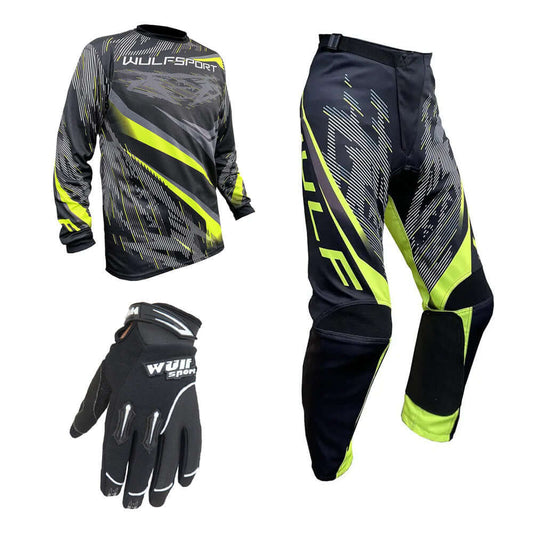 Adult MX Wulfsport 2026 WARHAMMER Motocross Shirt Pant Glove Yellow Set #2