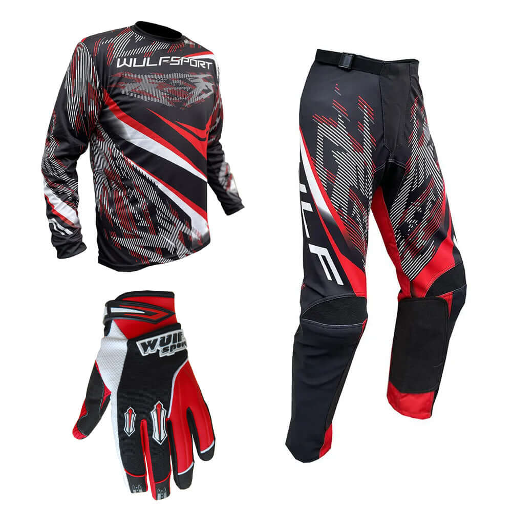Adult MX Wulfsport 2026 WARHAMMER Motocross Shirt Pant Glove Red Set #2
