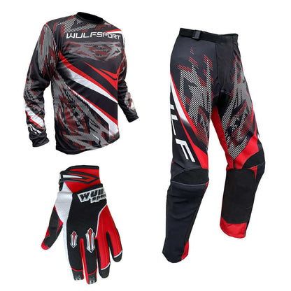 Adult MX Wulfsport 2026 WARHAMMER Motocross Shirt Pant Glove Red Set #2
