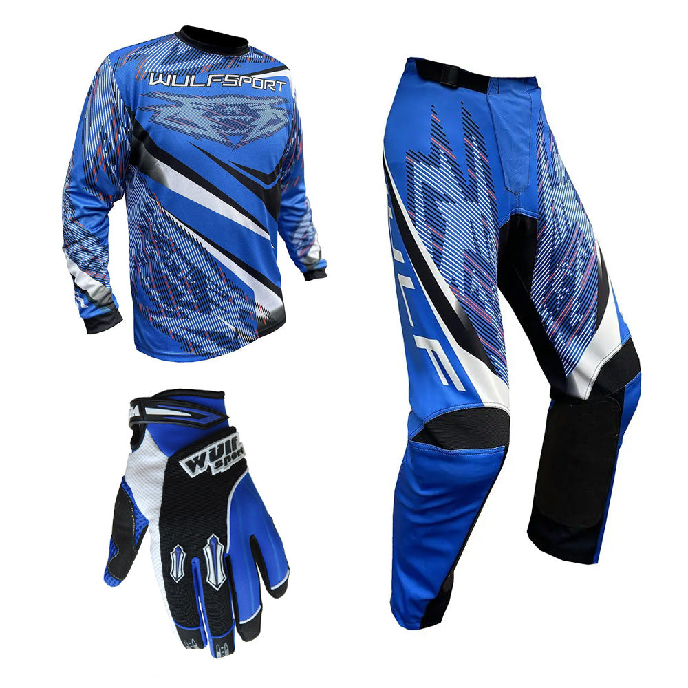 Adult MX Wulfsport 2026 WARHAMMER Motocross Shirt Pant Glove Blue Set #2