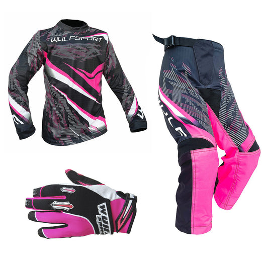Kids MX Wulfsport 2026 WARHAMMER Motocross Shirt Pant Gloves Pink Set #2