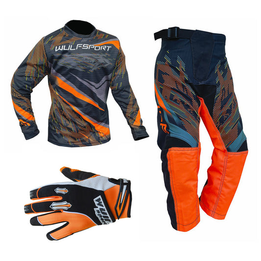 Kids MX Wulfsport 2026 WARHAMMER Motocross Shirt Pant Gloves Orange Set #2
