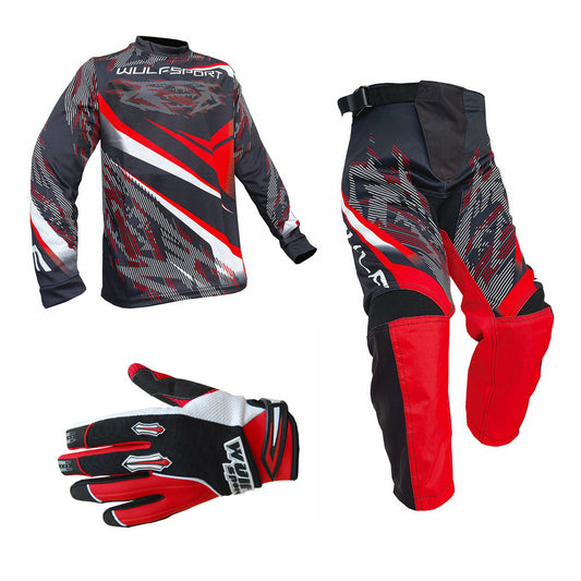 Kids MX Wulfsport 2026 WARHAMMER Motocross Shirt Pant Gloves Red Set #2