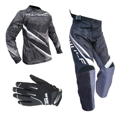 Kids MX Wulfsport 2026 WARHAMMER Motocross Shirt Pant Gloves Black Set #2
