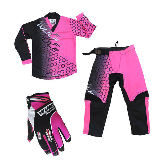 Kids MX Wulfsport 2025 CONNECT Motocross Shirt Pant Gloves Pink Set #2