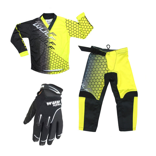 Kids MX Wulfsport 2025 CONNECT Motocross Shirt Pant Gloves Yellow Set #2
