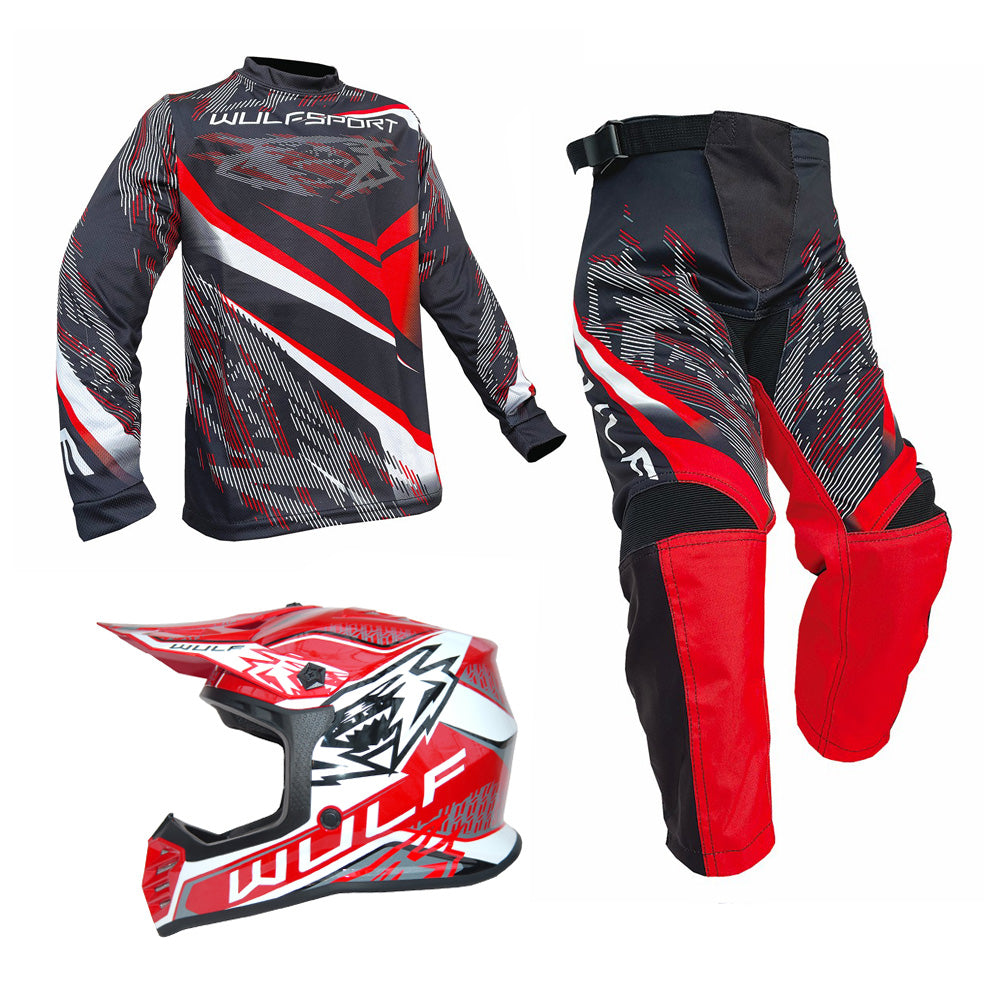 Kids MX Wulfsport 2026 WARHAMMER Motocross Shirt, Trouser & Helmet Red Set #3