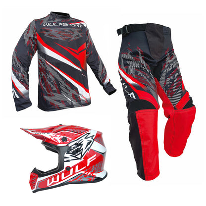 Kids MX Wulfsport 2026 WARHAMMER Motocross Shirt, Trouser & Helmet Red Set #3