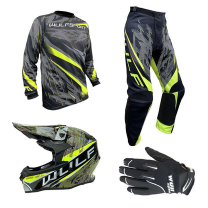 Adult MX Wulfsport 2026 WARHAMMER Motocross Shirt Pant Glove Helmet Yellow Set #3